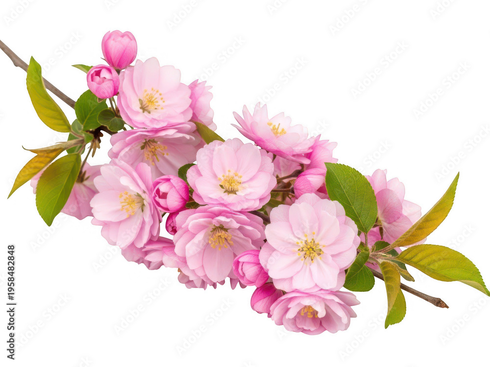 Naklejka premium Delicate pink cherry blossoms on a branch isolated on transparent background