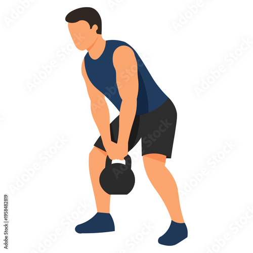 Man Kettlebell Workout Strength Training Exercise Vector Illustration