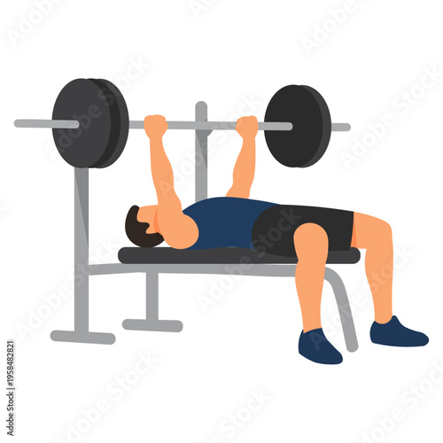 Man Bench Press Upper Body Strength Training Vector Illustration