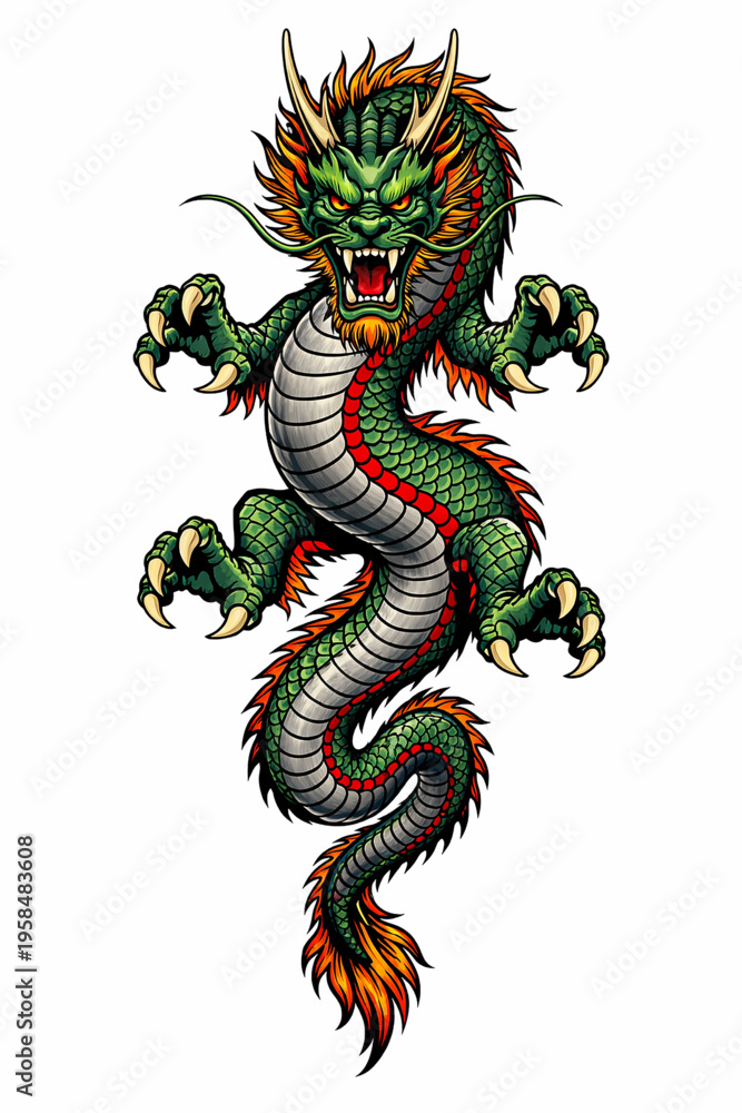 Fototapeta premium Vector Illustration of Japanese Irezumi Style Tattoo of Dragon