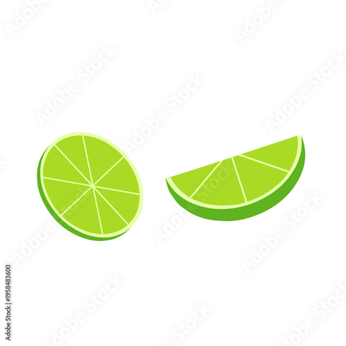 whole half lime slice vector set. flat collection of lime element. Illustration of lime slice