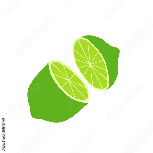 whole half lime slice vector set. flat collection of lime element. Illustration of lime slice