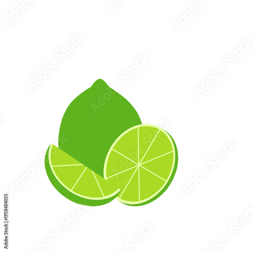 whole half lime slice vector set. flat collection of lime element. Illustration of lime slice