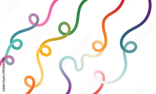 Vibrant colorful swirling lines and shapes on white background