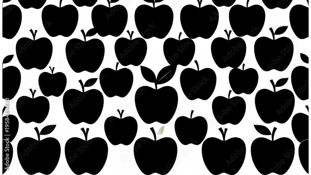 Fototapeta premium Ripe Apple Silhouette, Minimal Black Vector Illustration