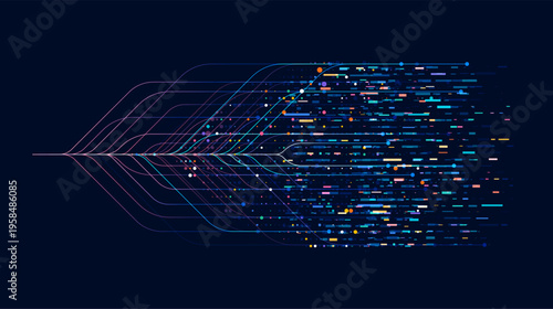 Big data visualization. Social network, financial analysis of complex databases. Data mining. Vector technology background. Information analytics concept.