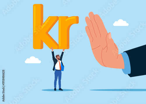 Businessman standing with Sweden currency Swedish krona. Anti corruption scene with illegal bribe money transfer. Flat vector illustration