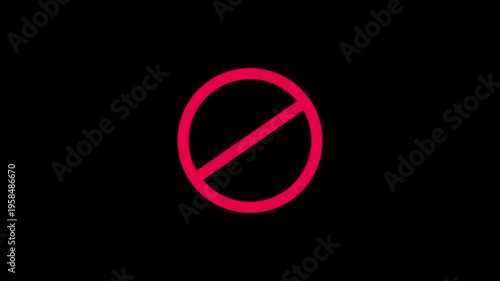 ban icon animation stop wrong problem attention carfull warning animated. Sign on Black Background 4k vedio.