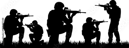 Army soldiers with sniper rifle on duty vector silhouette on whote background, Jawan black silhouettes collection