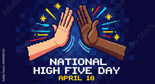 Pixel art hands high fiving for National High Five Day isolated on transparent background