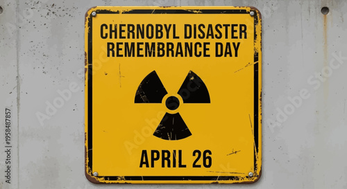 Chernobyl Disaster Remembrance Day sign with radiation symbol and April 26 text, isolated on transparent background