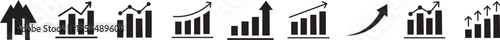 Growth icon set. Containing arrow up, growing graph, business chart icons.