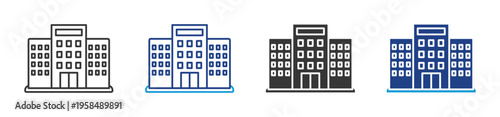 Office building icon set multiple style collection	
