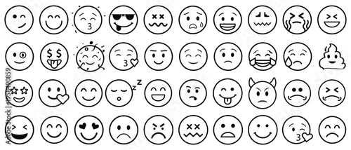 Collection of various emoticon faces on white background