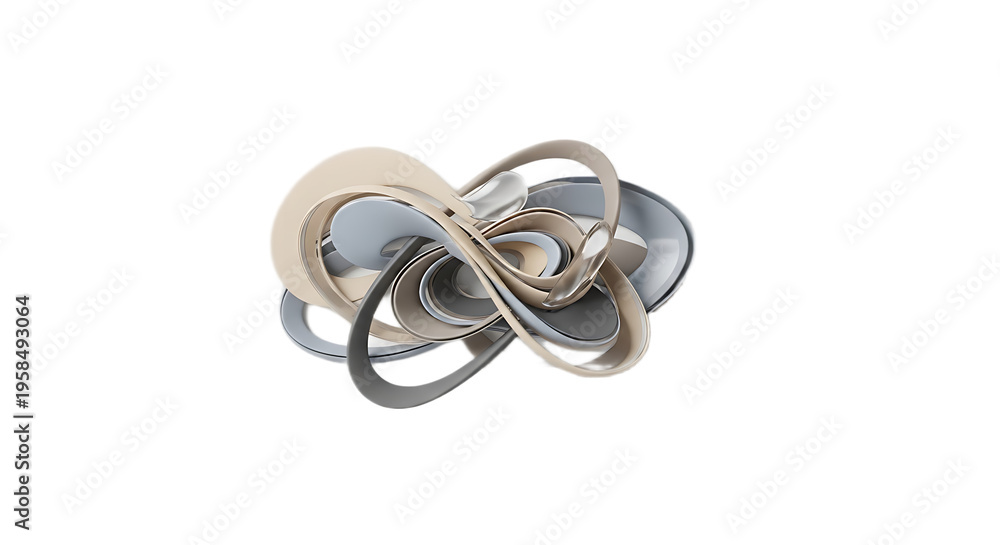 Fototapeta premium Modern abstract tangled metallic ribbon loop sculpture ornament contemporary home decor design element on transparent background