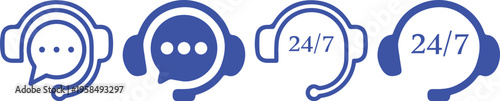 Customer Support Headset Icons 24/7 Service Set.