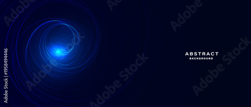 Blue abstract technology background with glowing light lines.