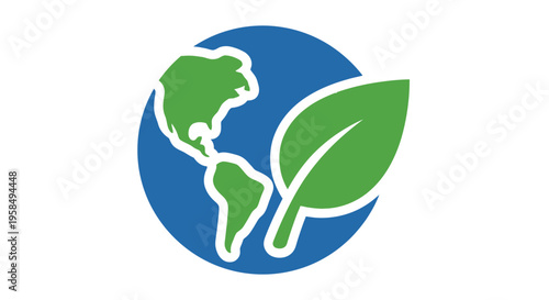 Earth's eco-friendly environmental conservation efforts showcase a green leafy logo symbolizing sustainability and nature's harmony on a blue circular emblem representing our planet.