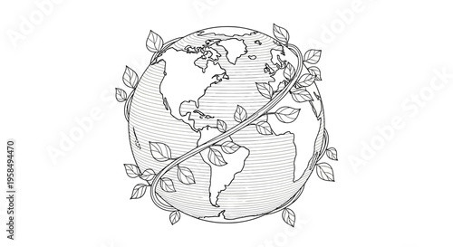 The Earth is surrounded by a lush vine with leaves, symbolizing nature and its beauty in a serene environment, showcasing a stunning view from space.