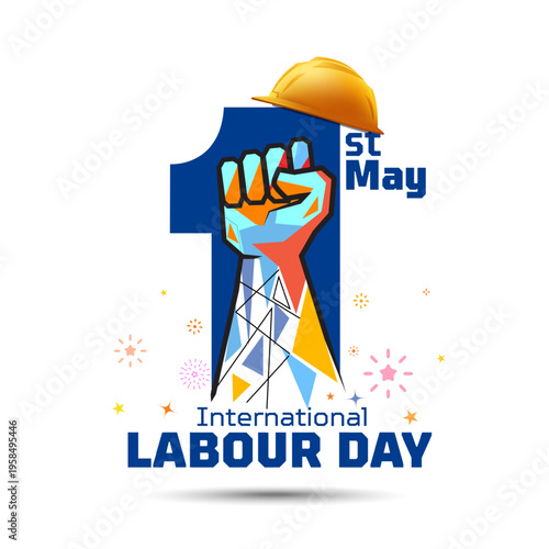 Empowerment concept for International Labor Day. 1st may with raised hand fist vector illustration.