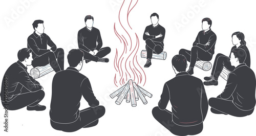 A Diverse Group Of Friends Sharing Stories And Warmth Around A Crackling Evening Campfire Outdoors