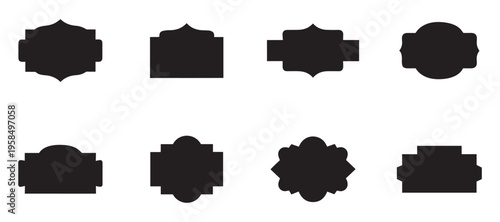Label frame badge silhouette set with decorative emblem shapes