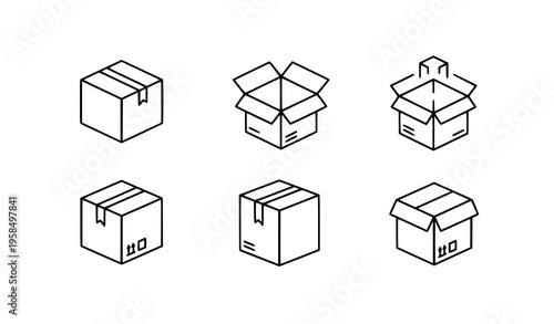 Box Icon Set Delivery Package Parcel Line Vector Illustration