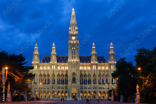 Wallpaper Mural Tall gothic building of Vienna city hall in night, Austria Torontodigital.ca