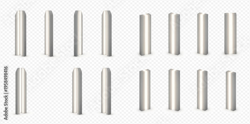 Set of white chalk sticks, whole and broken pieces, for drawing on blackboard or pavement, realistic vector illustration.