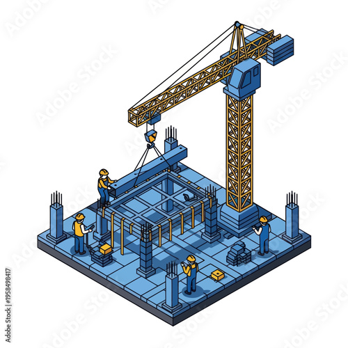 Construction Site with Crane and Workers.