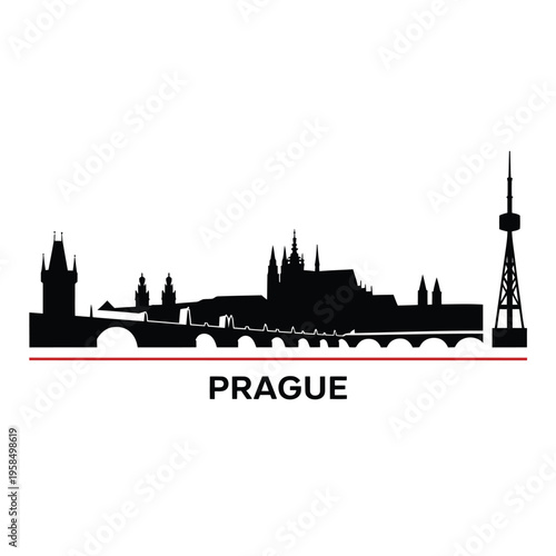 Silhouette of prague skyline with charles bridge and television tower