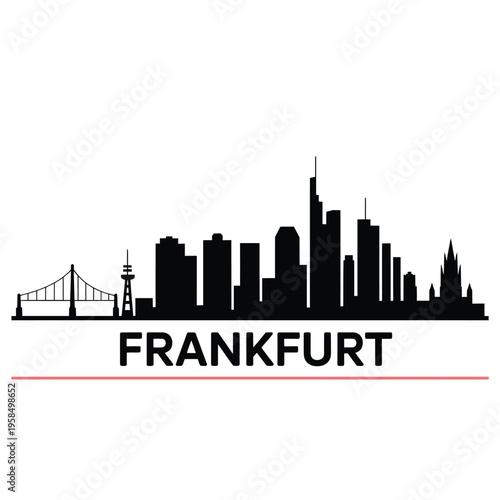 Frankfurt skyline silhouette with prominent buildings and the main bridge