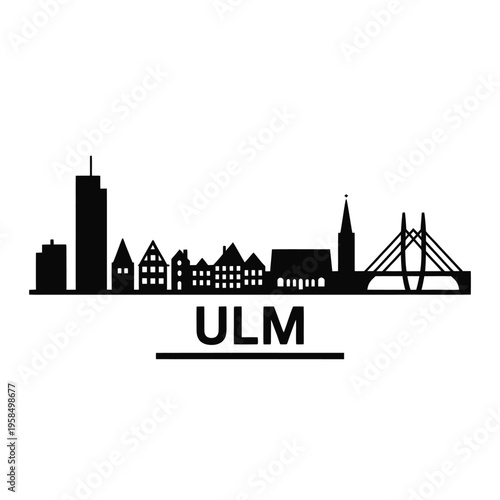 A striking black silhouette of the ulm skyline with city name