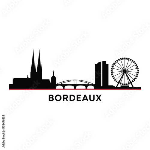 Bordeaux skyline illustration featuring the cathedral bridge and ferris wheel