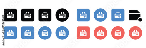 Upload and download buttons, arrow icons set for design, transfer symbols with up and down arrows, file exchange and data movement concepts, modern flat vector illustration collection for web and 