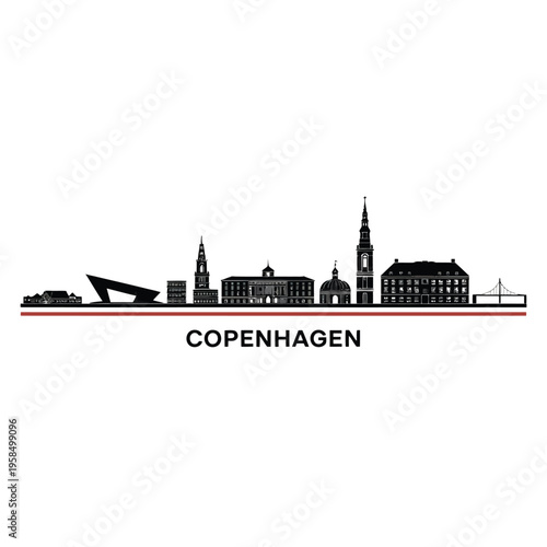 Canvas Print Stylized black and white skyline illustration of Copenhagen Denmark