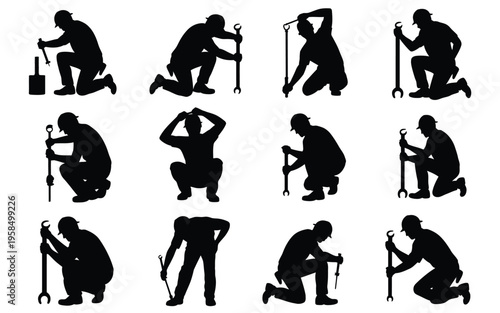 Silhouettes of elderly individuals performing various actions with canes crutches and mobility aids in different poses showcasing support and resilience in minimalist black