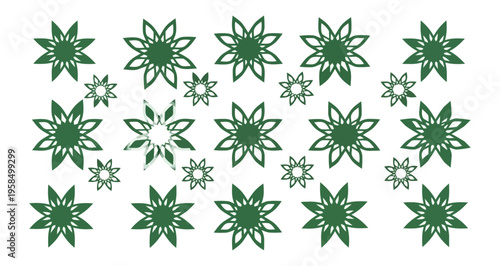 Abstract floral arrangement with green and white petals on black background