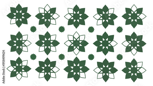 Geometric floral pattern design with repeating shapes and dark background