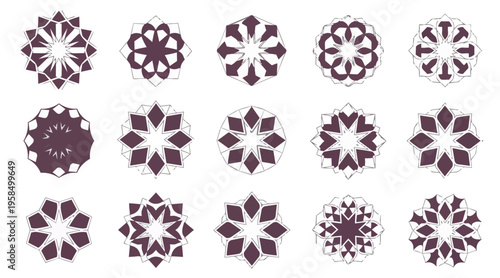 Geometric floral patterns on dark background decorative design elements