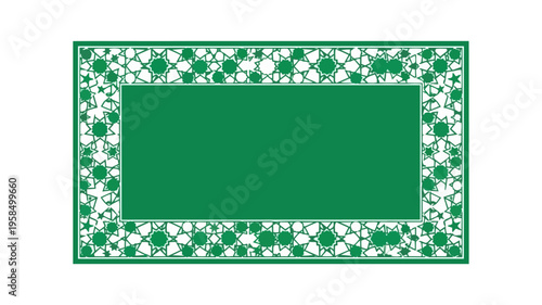 Geometric green frame border design on black background
