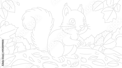 Vector illustration of a squirrel in a forest setting
