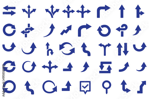 Road traffic direction arrows flat set. You-turn, left, right, two way, three way transportation direction arrow symbol. decision icon vector Trafic way icon