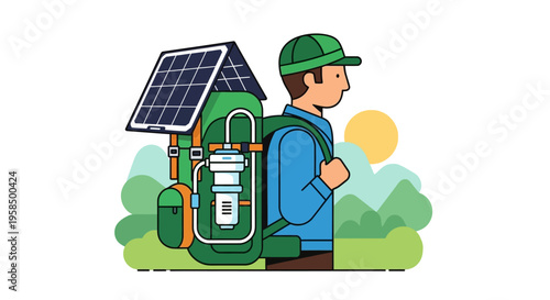 Eco friendly hiking with solar panel and water filter backpack