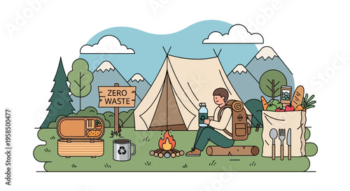 Zero waste camping lifestyle illustration