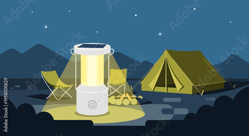 Solar powered lantern for camping in mountains at night
