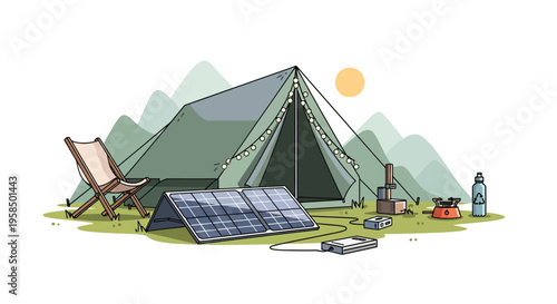 Camping gear with solar panel and eco friendly equipment