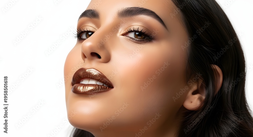 Fototapeta premium Glamorous Woman with Golden Makeup and Glossy Lips