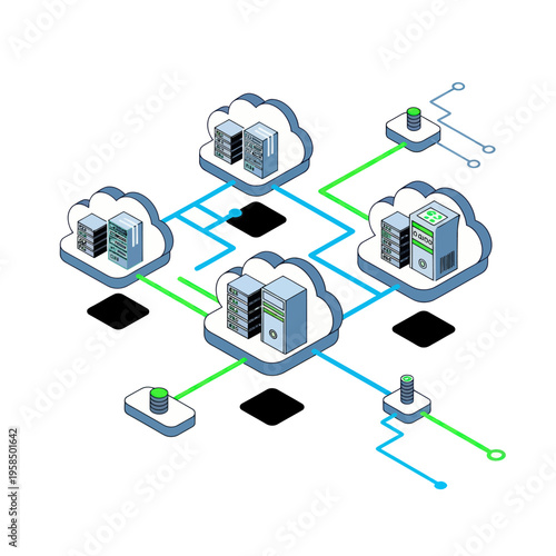Cloud Computing Network Infrastructure Servers Connected.