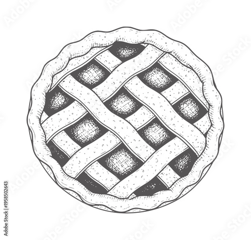 Hand drawn lattice pie with dark filling and flaky crust food baking dessert sweet